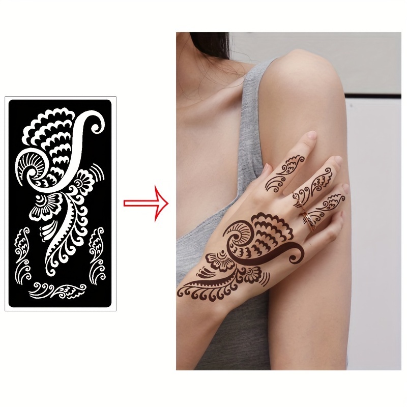 Henna Stencil Tattoo (10 Sheets) Self-Adhesive Beautiful Body Art Designs -  Temporary Tattoo Templates