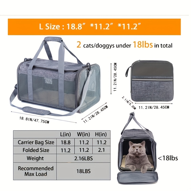 Cat Carrier Bag, Soft-Sided Pet Carrier Airline Approved, Durable