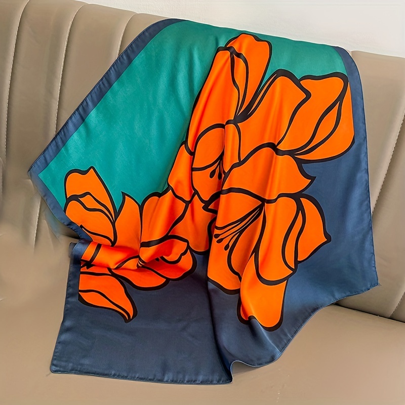 Camellia Print Bandana Silk Square Scarf Head Wrap Neckerchief Hair Accessory