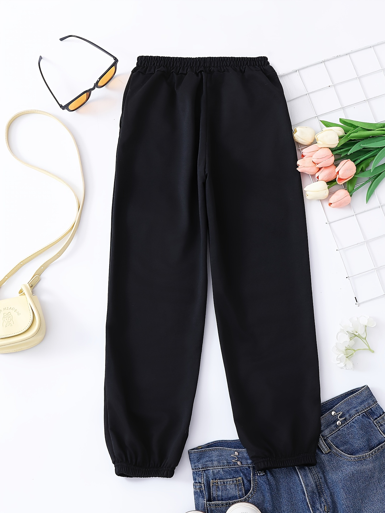 Preppy Style Girls Cute Paws Print Sweatpants Loose Fit Temu