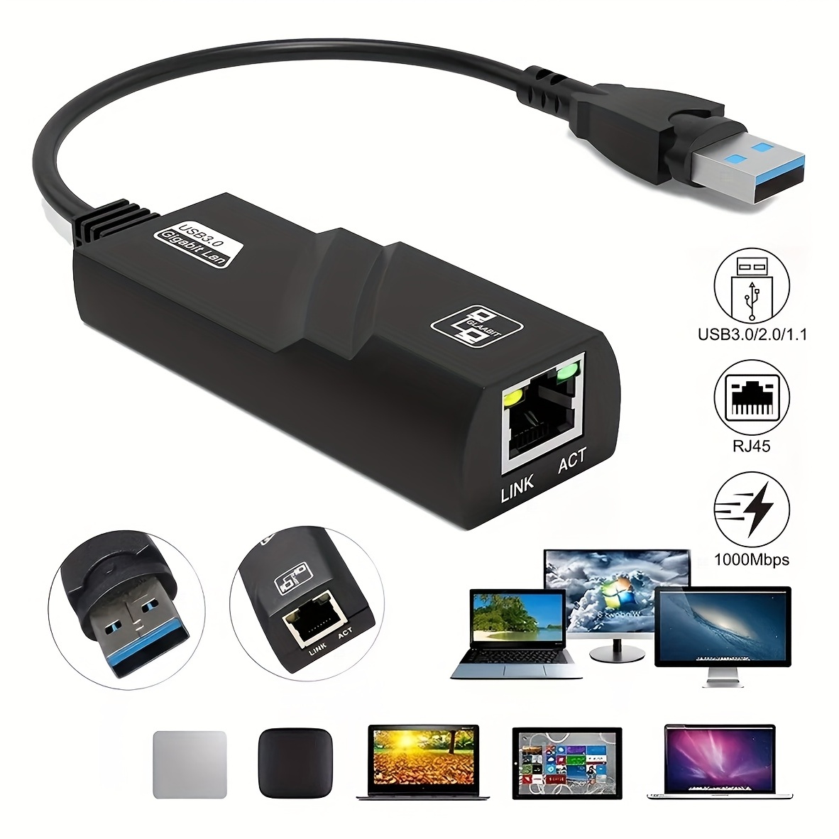 Adaptateur Ethernet filaire USB 3.0 vers Rj45 Lan, câble réseau 10/100Mbps  pour Xiaomi Mi Box PC Windows 10, carte réseau USB 3.0