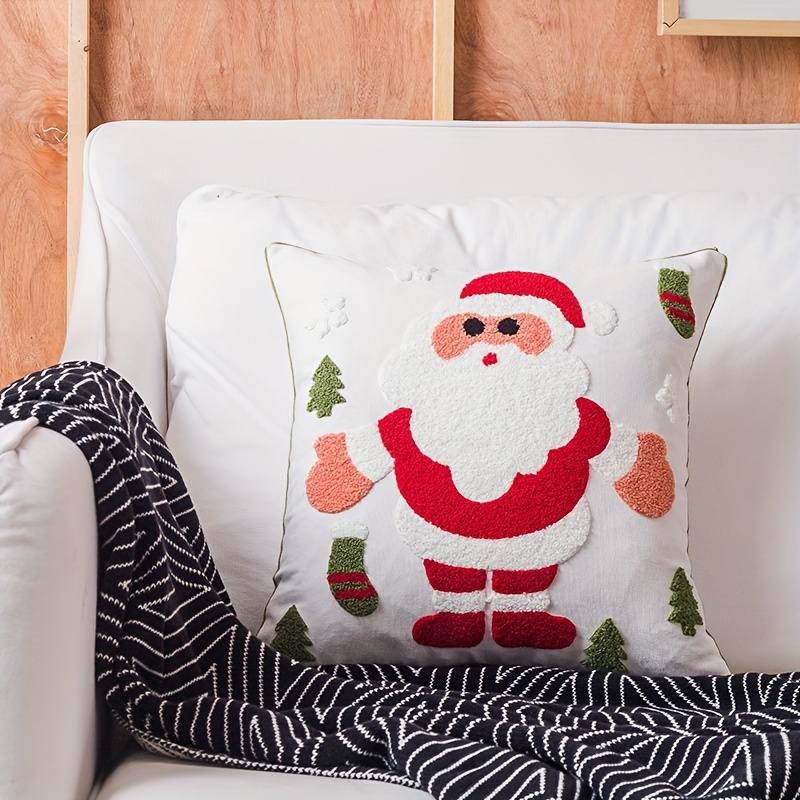 Hand Tufted Christmas Pillow Cover,embroidered Santa Cushion Cover