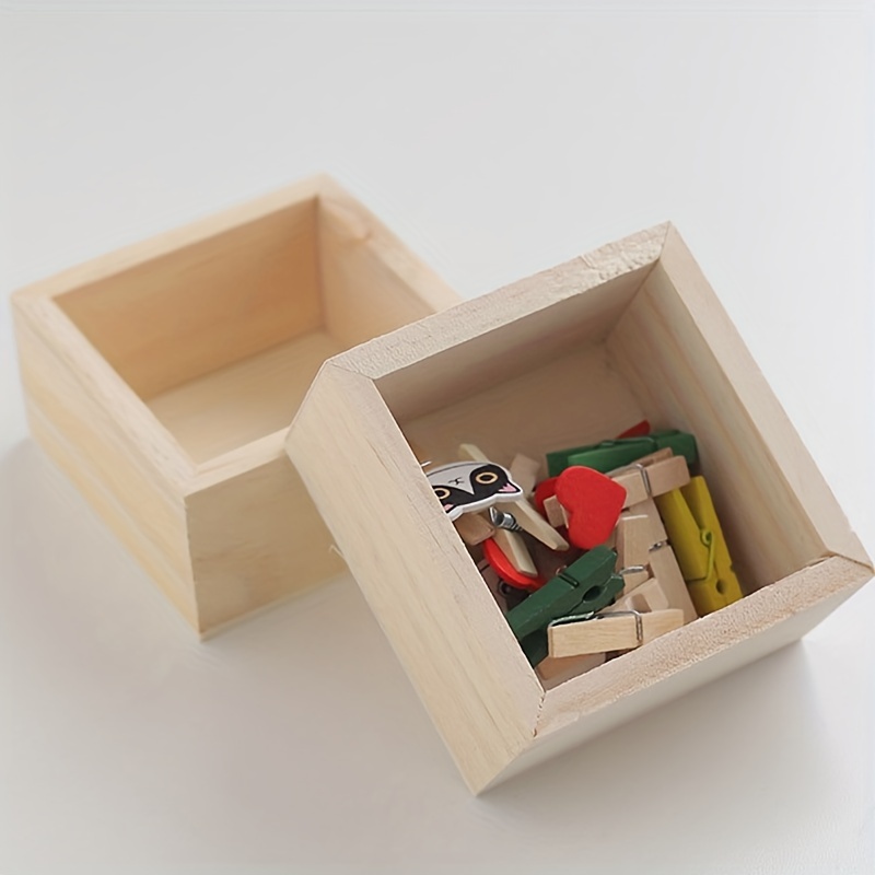 Wooden Box Square Rustic Wooden Box Craft Storage Organizer - Temu