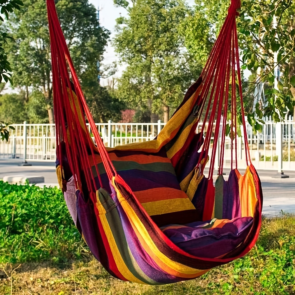 

1pc Outdoor Hammock Chair, Canvas Leisure Swing Hanging Chair, Without Pillow And Cushion, Indoor Outdoor Hammock, Garden Leisure Furniture Hammocks, Opp Sealed Bag