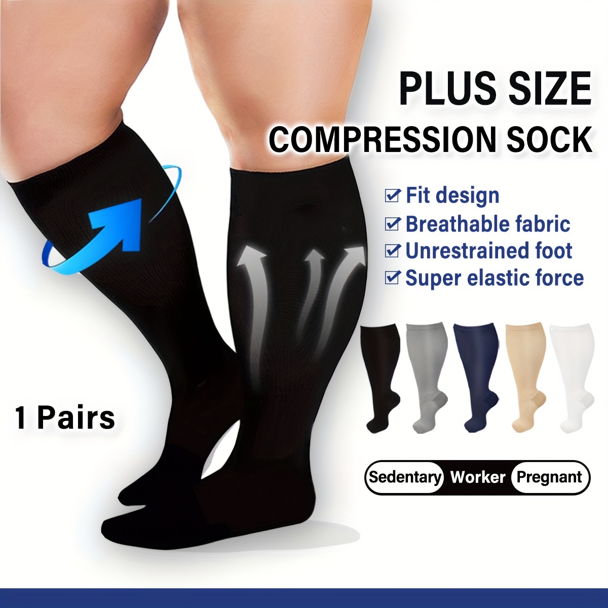 Plus Size Compression Socks For Men Women,medical Compression Stocking For Varicose  Veins,running Compression Socks High Knee Support Socks,flight Soc