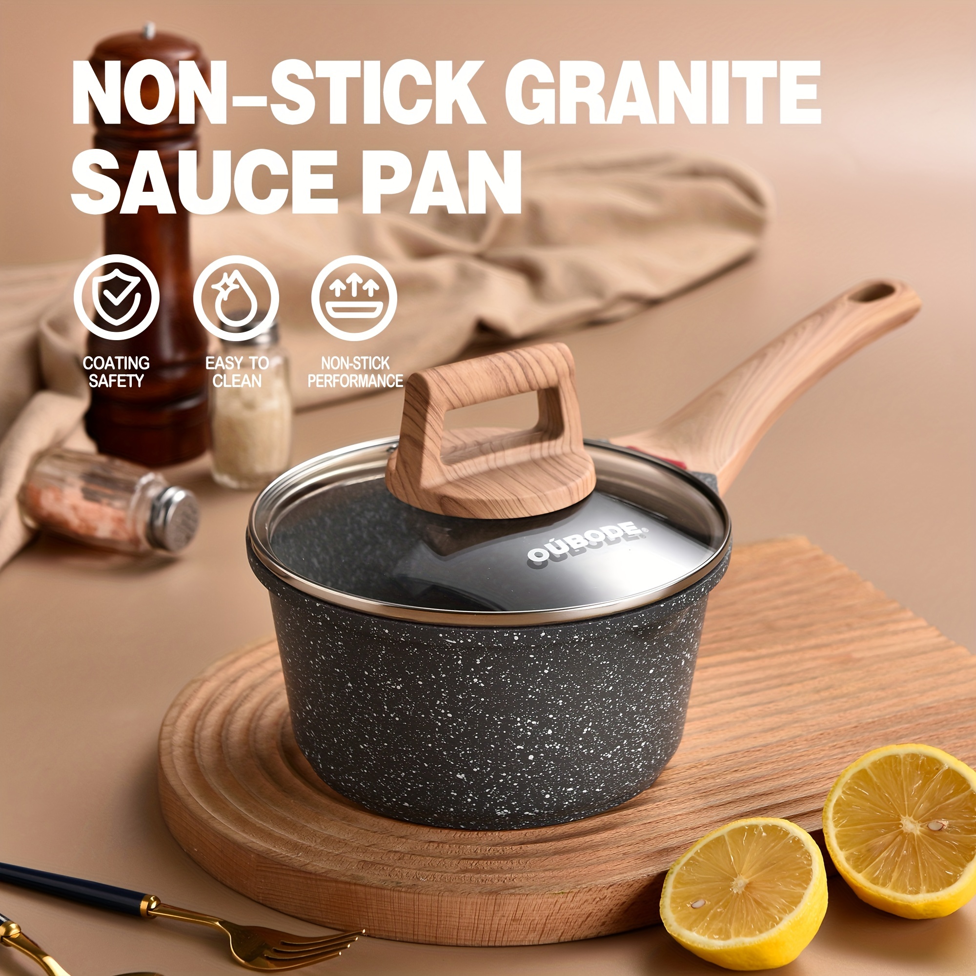 Sauce Pan Set with Lid Nonstick Sauce-Cooking Pot with Pour-Spout