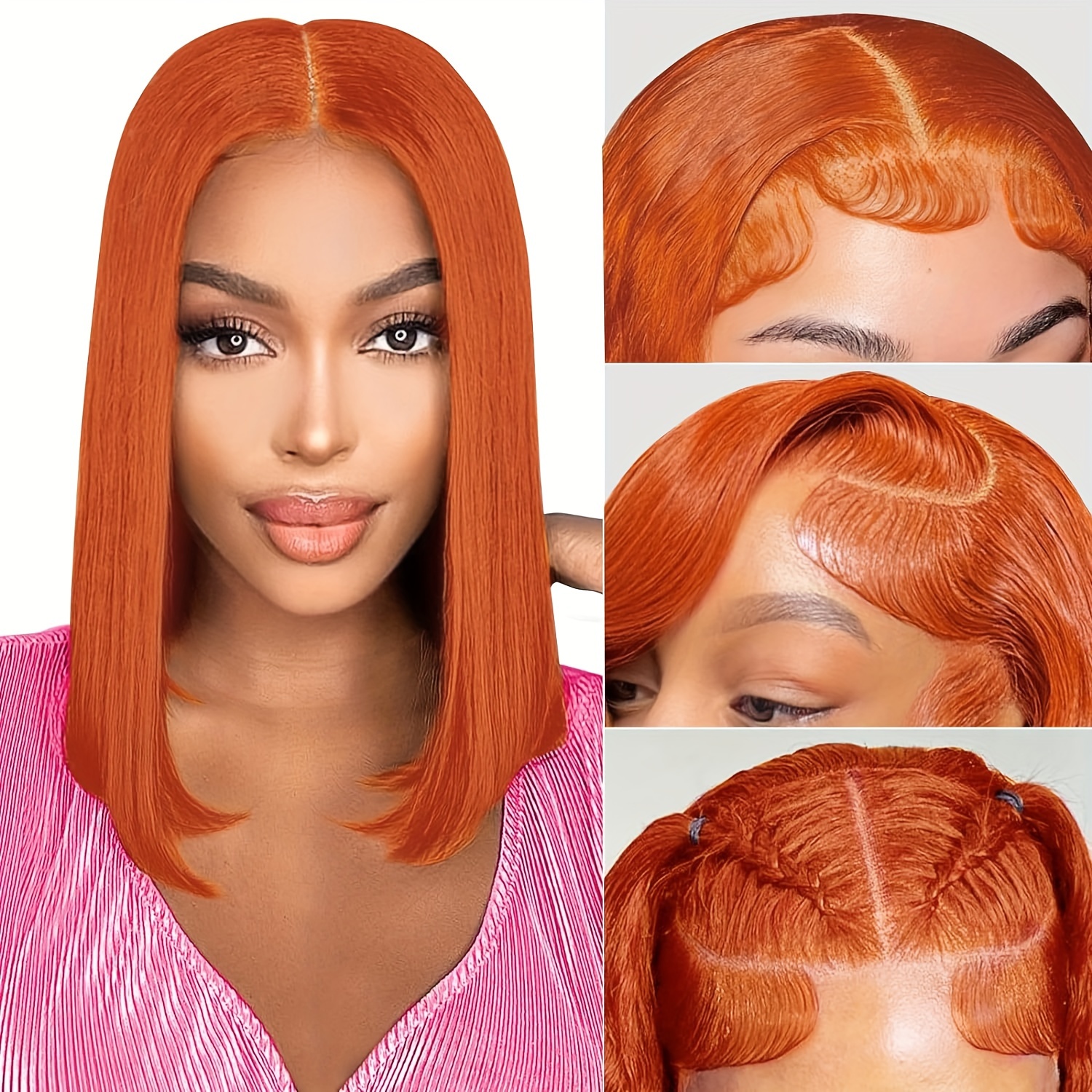 Ginger Bob Wig Glueless 10 16inch Lace Front Wig Human Hair Straight Bob Pre Plucked Short Cut Peruvian Virgin Hair Lace Wig 150 Density 13x4