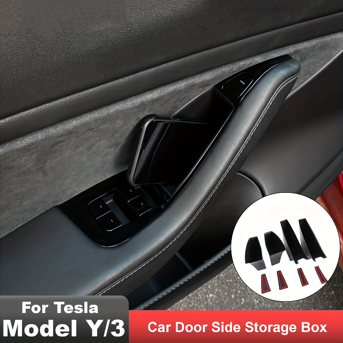 Motrobe Tesla Model 3 Door Side Storage Box, Door Organizer Tray Door  Handle Armrest Door Pocket Inserts for 2016-2023 Model 3, 4 Pieces