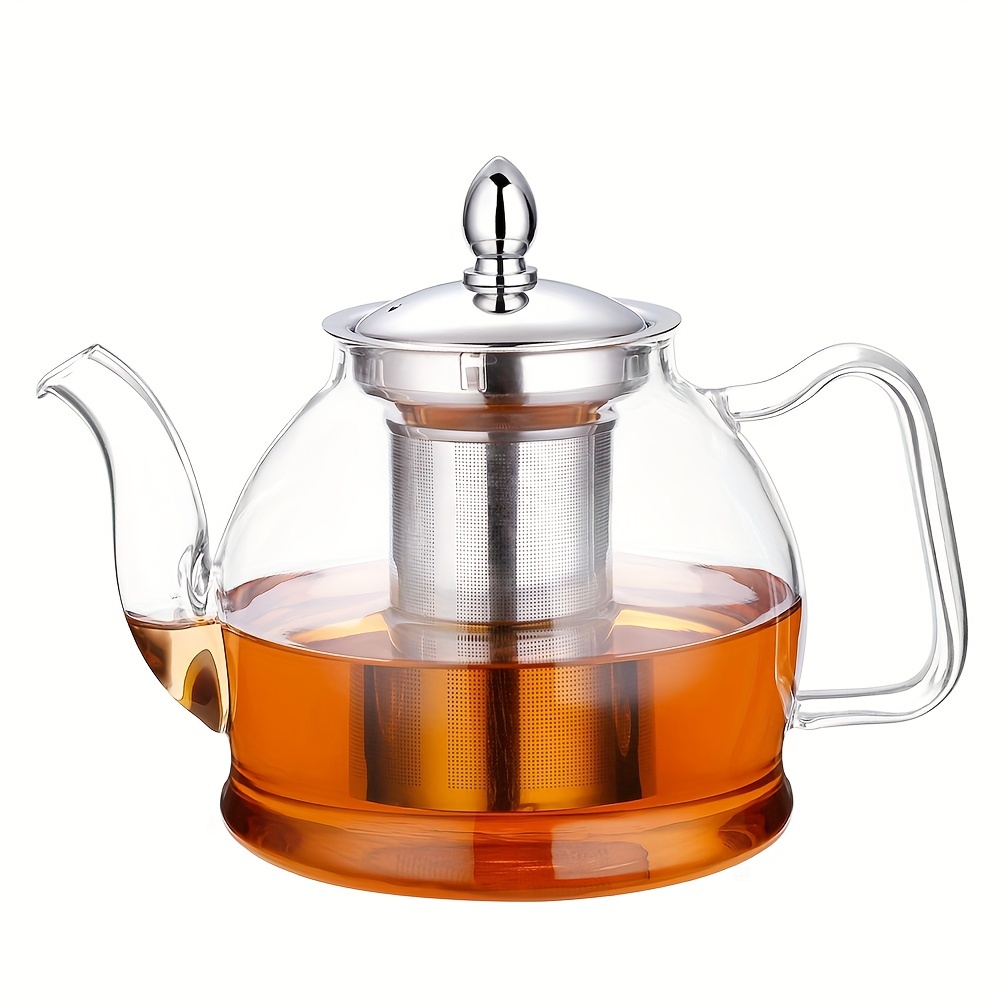 1pc Glass Teapot With Tea Infuser, 40.58oz, Heat Resistant Borosilicate  Glass Tea Kettle With Tea Strainer, Blooming And Loose Leaf Tea Maker,  Perfect