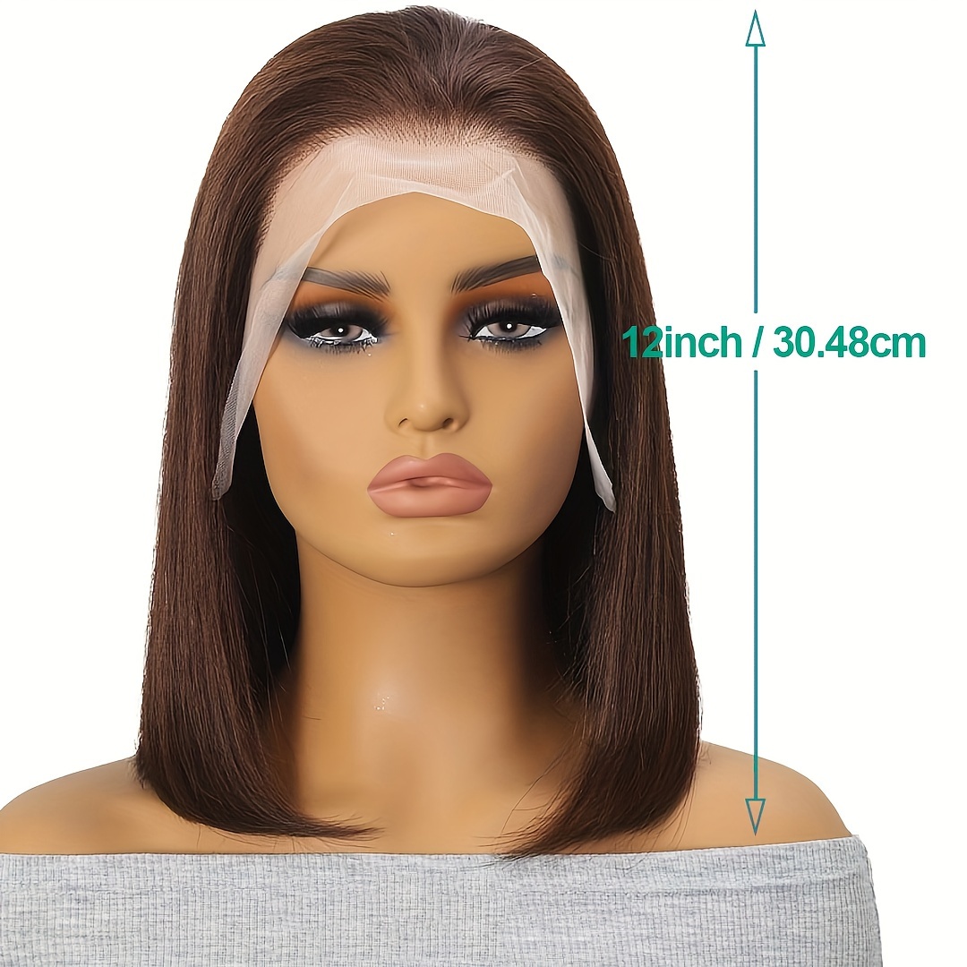chocolate brown color 13x4 transparent lace front wigs brazilian human hair bone straight short bob wigs for women 150 details 2