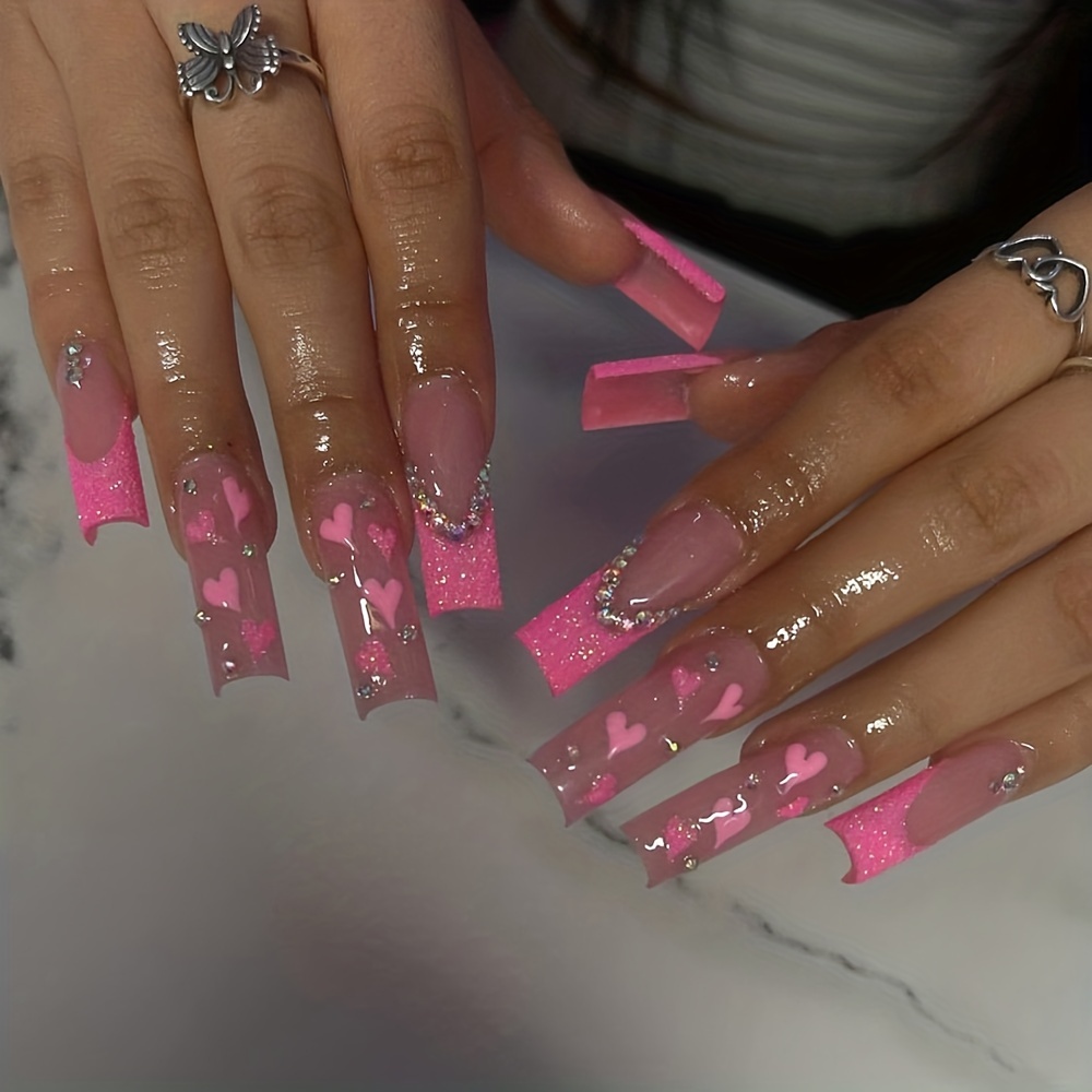 Rhinestone Press On Nails Medium Length Set