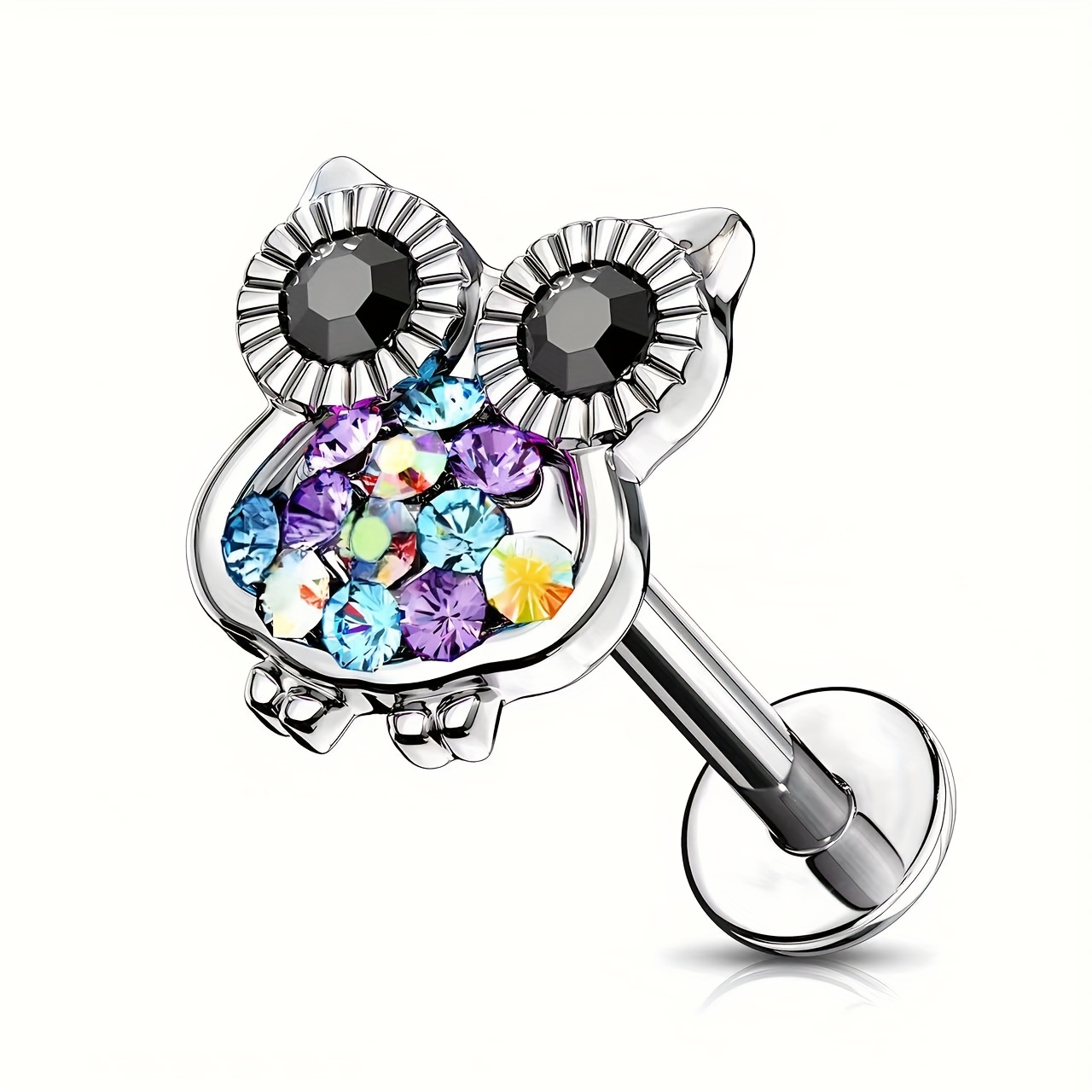 E-shop Labret aus 316 Edelstahl mit Innengewinde, Ohrknorpel-Stecker mit Eulen-Spitze mehrfarbigem Edelstein