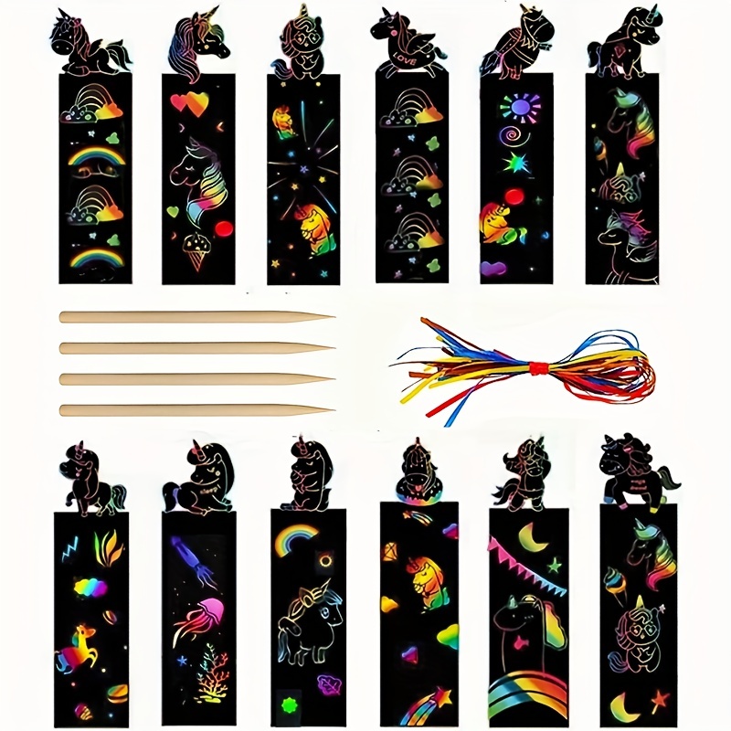 Diy Scratch Paper Art Bookmarks Kids: Magic Rainbow Diy Bookmark