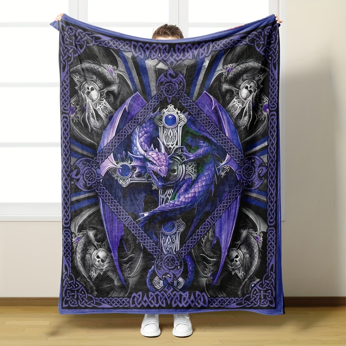 Goth Purple Giant Dragon Thin Blanket Lightweight Flannel - Temu