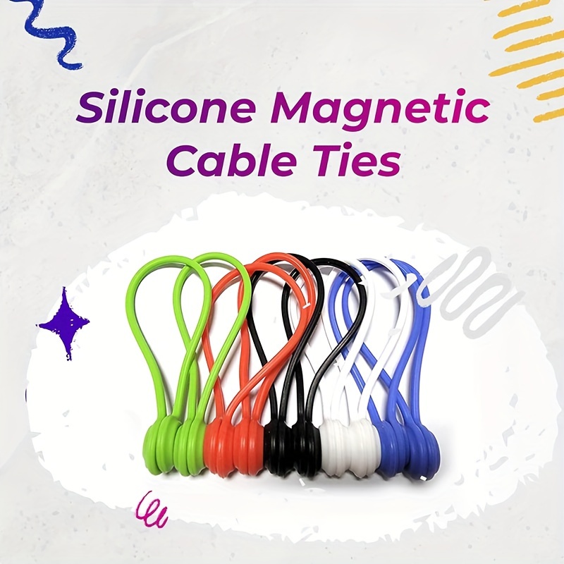 8 bridas y clips magnéticos de silicona, organizador de cables [1S],  organizador de cables magnético reutilizable, soporte para cable de  teléfono para