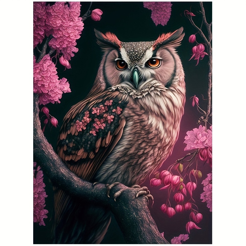 5D Diamond Painting Owl in the Pink Flowers Kit