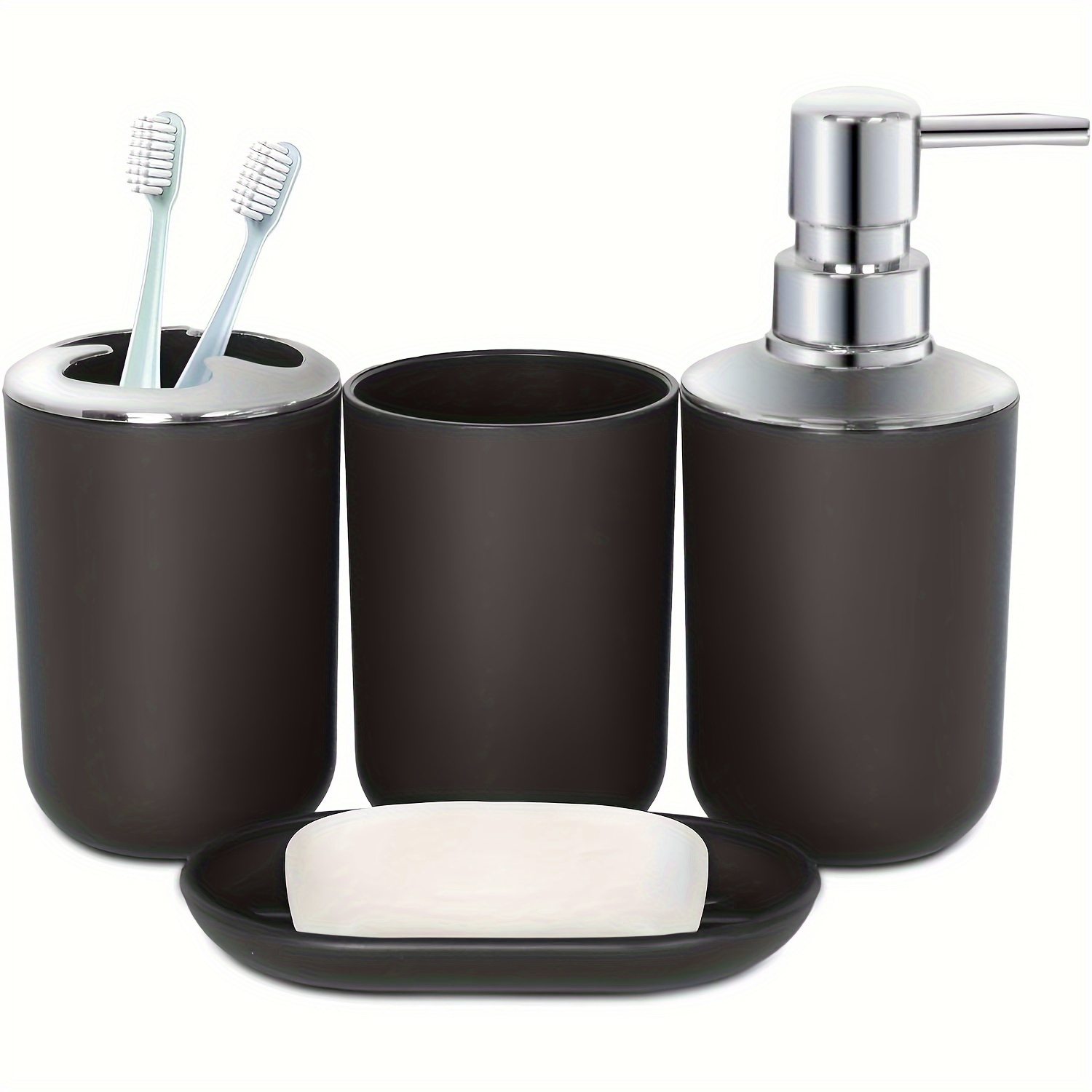  Dispensador de jabón líquido de manos para baño, juego de  accesorios de baño de cerámica de 5 piezas, soporte para cepillo de  dientes, dispensador de jabón líquido, jabonera, 2 vasos, juego
