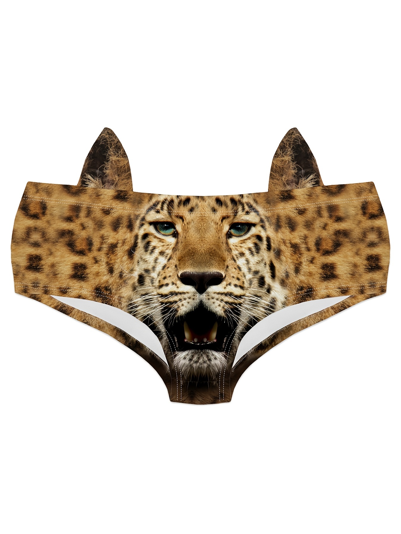 Leopard 3D Printed Animal Ear Briefs Sexy Comfort Elastic Novelty Intimates Panties Women's Lingerie Underwear