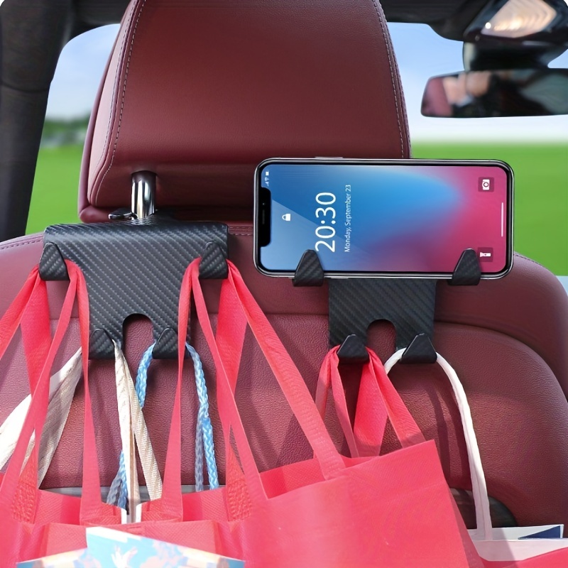  2 in 1 Car Headrest Hidden Hook - 2023 Newest Car Seat Headrest  Hook with Phone Holders, Universal Car Headrest Hooks, Multi-use 360°  Rotation Headrest Hooks for Bag, Groceries (E-2Pcs Sliver) : Automotive