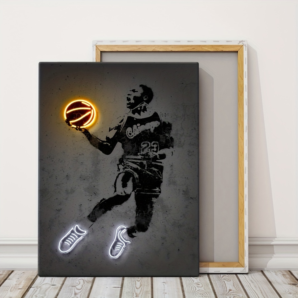 Framed Basketball Player Canvas Painting Wall Art