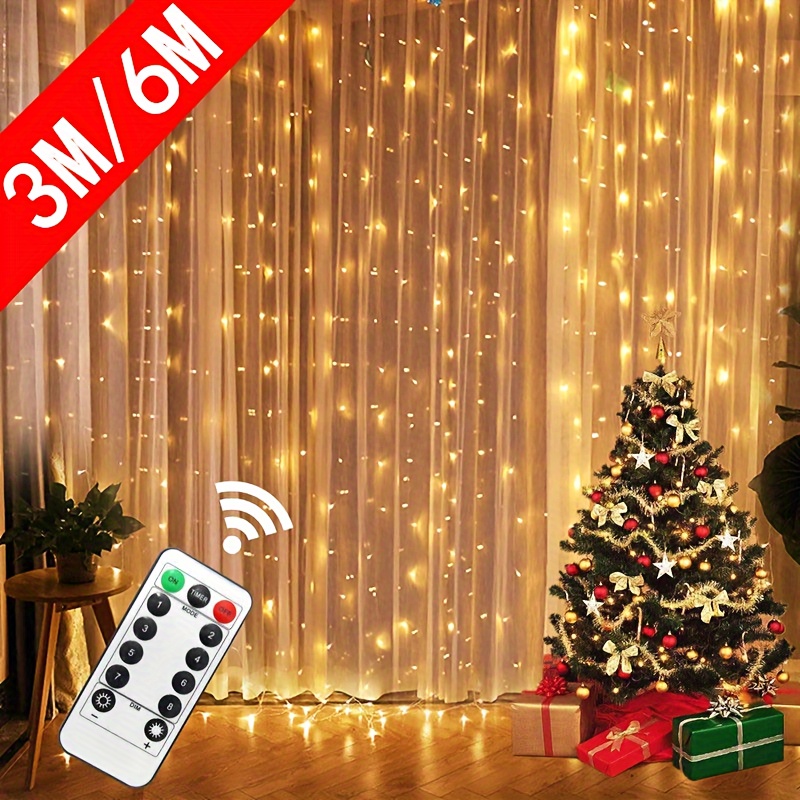

1pc 600 Led Usb Copper Wire Curtain String Lights, 8 Mode Fairy Copper Lights With Remote, Usb Powered Waterproof New Year Christmas Bedroom Party, Wedding Home Garden Wall Decor