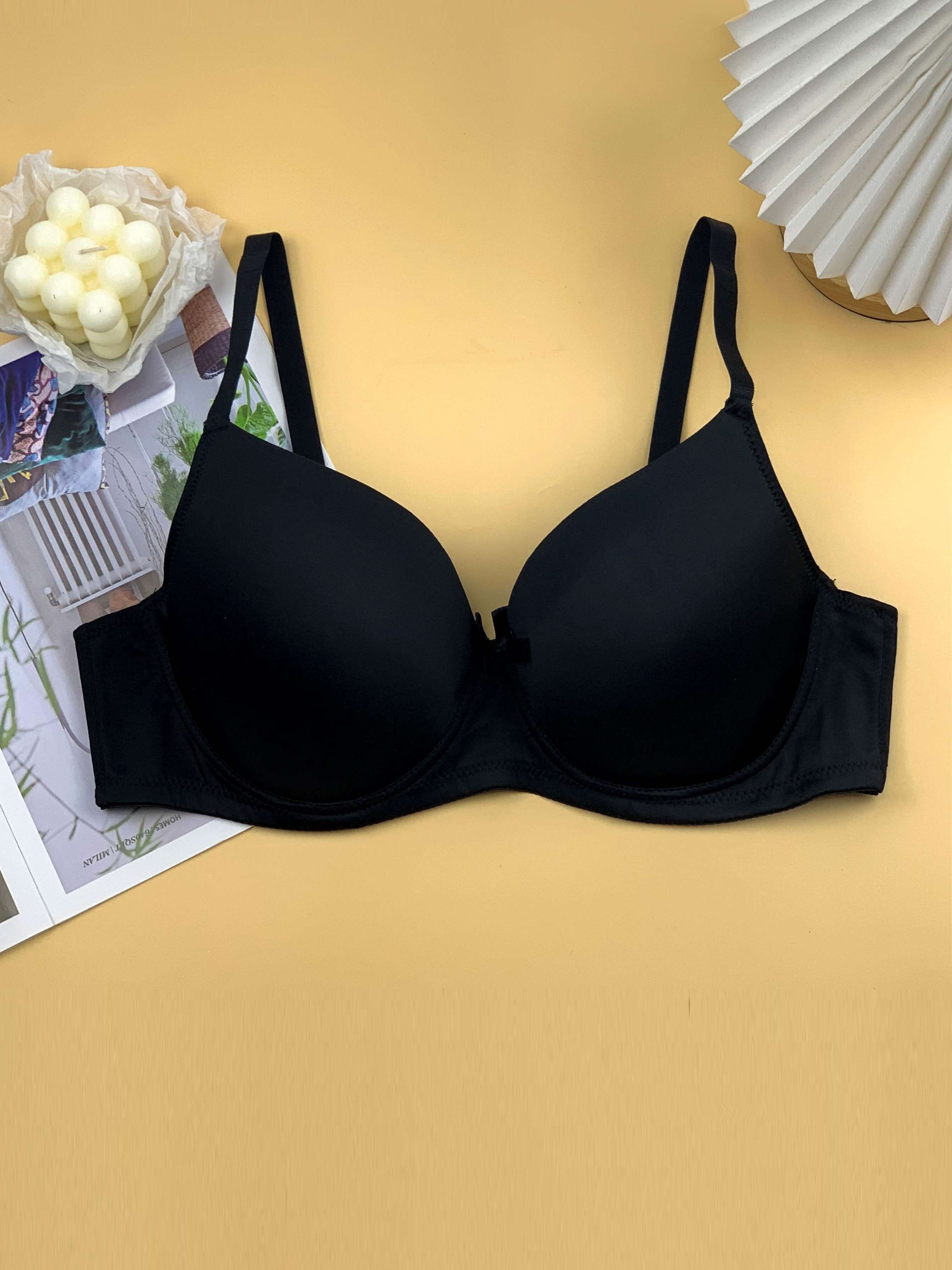 Plus Size Simple Bra Women's Plus Solid Molded Cup Padded - Temu