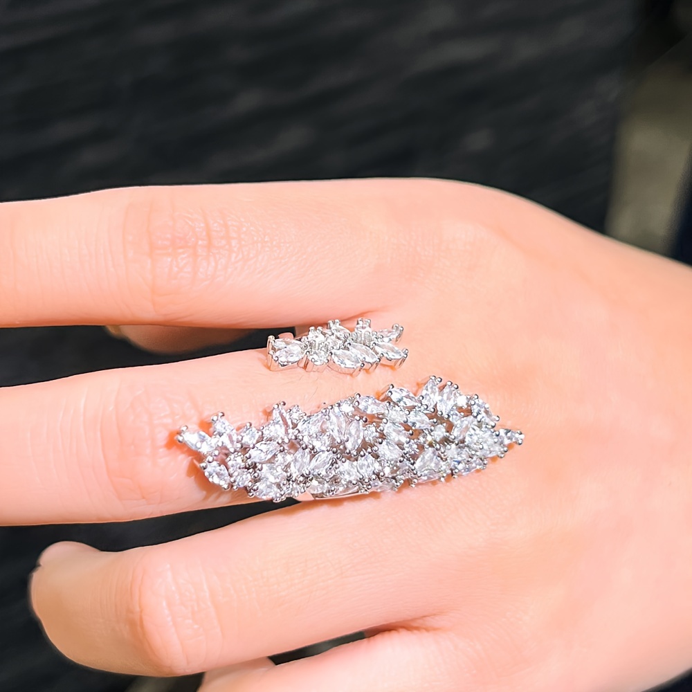 Women's Adjustable Sparkly Chunky Zirconia Pave Setting Ring
