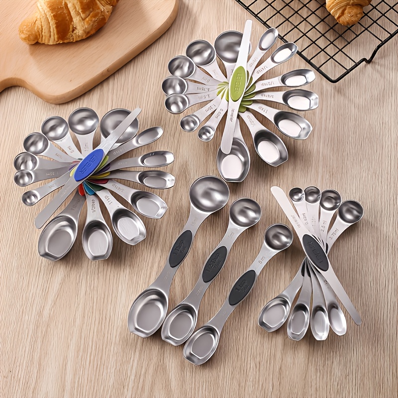  Magnetic Measuring Spoons Set of 9 Stainless Steel Stackable  Dual Sided Teaspoon Tablespoon for Measuring Dry and Liquid Ingredients  Fits in Spice Jars: Home & Kitchen