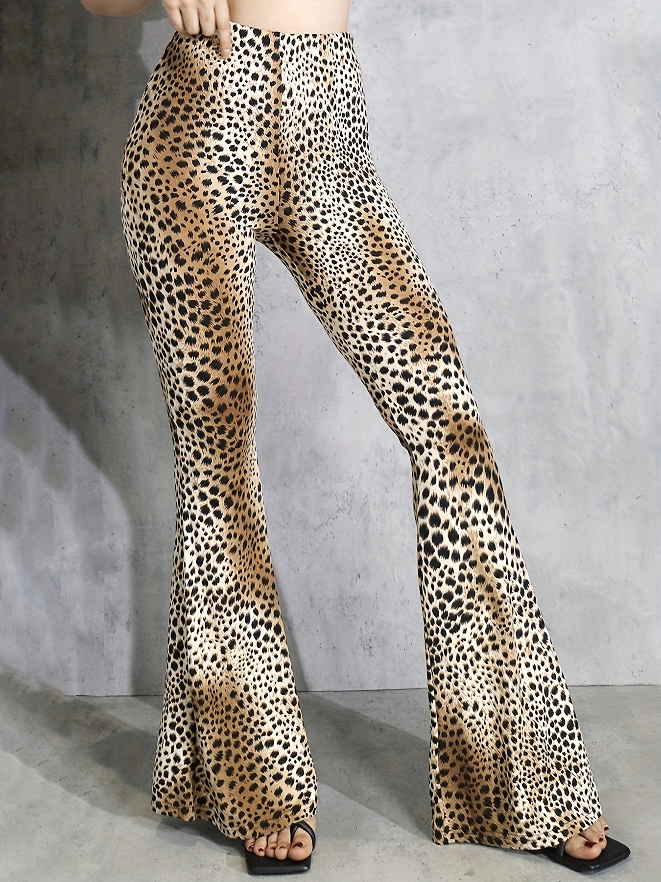 Leopard Print Flare Leg Pants Elegant Long Length Pants - Temu