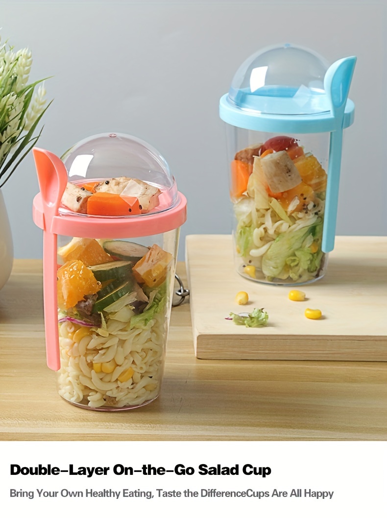 Salad Cup, Salad Meal Shaker Cup, Plastic Healthy Salad Container Wih Fork,  Double-layered Salad Cup, Salad Dressing Holder, Salad Cup For Picnic Lunch  Breakfast, Salad Cup With Lid, Portable Salad Cup For