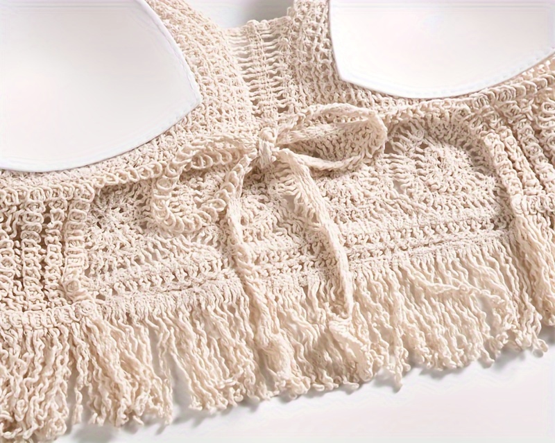 Bohemian ethno-style embroidered chest cup embroidery, halterneck small vest, suspender short backless openwork swimsuit top, bikini Women's swimsuit