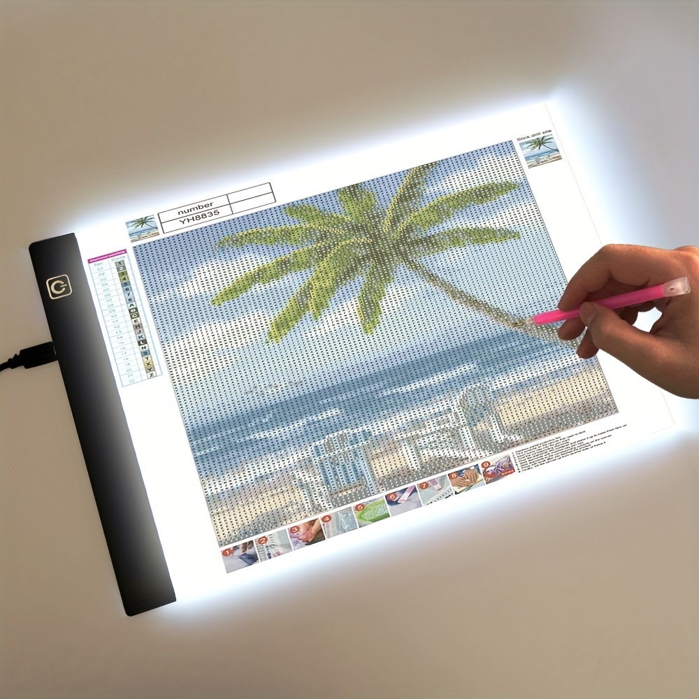 New Upgrade 5D Diamond Painting A3/A4/A5 LED Light Pad - Tracing Light Box  for Drawing, Adjustable Brightness, with USB Powered Projector Kit