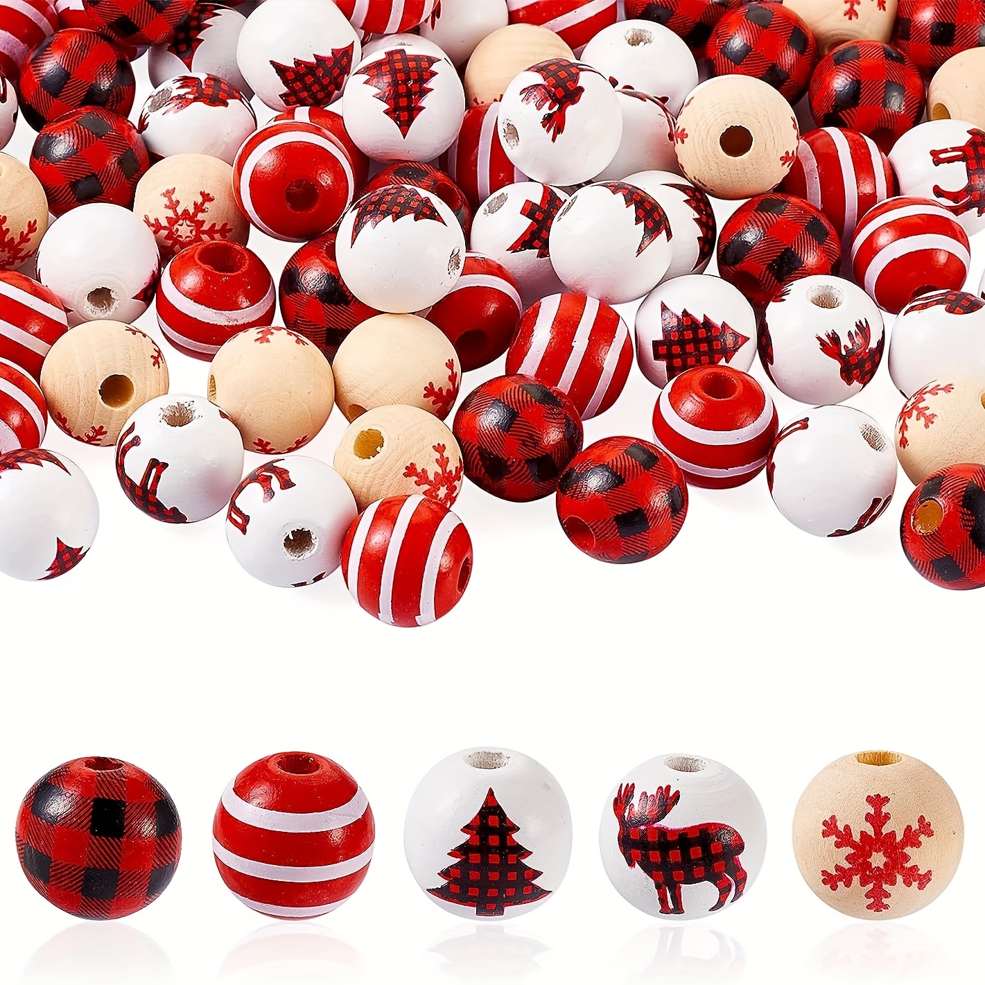 Colorful Checkered Wooden Beads Christmas Red And Black - Temu