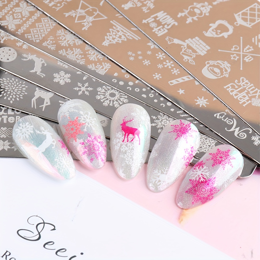 Christmas Nail Stamping Plates, 5Pcs Christmas Nail Stamper Kit Snowflakes  Xmas Tree Bell Snowman Elk Nail