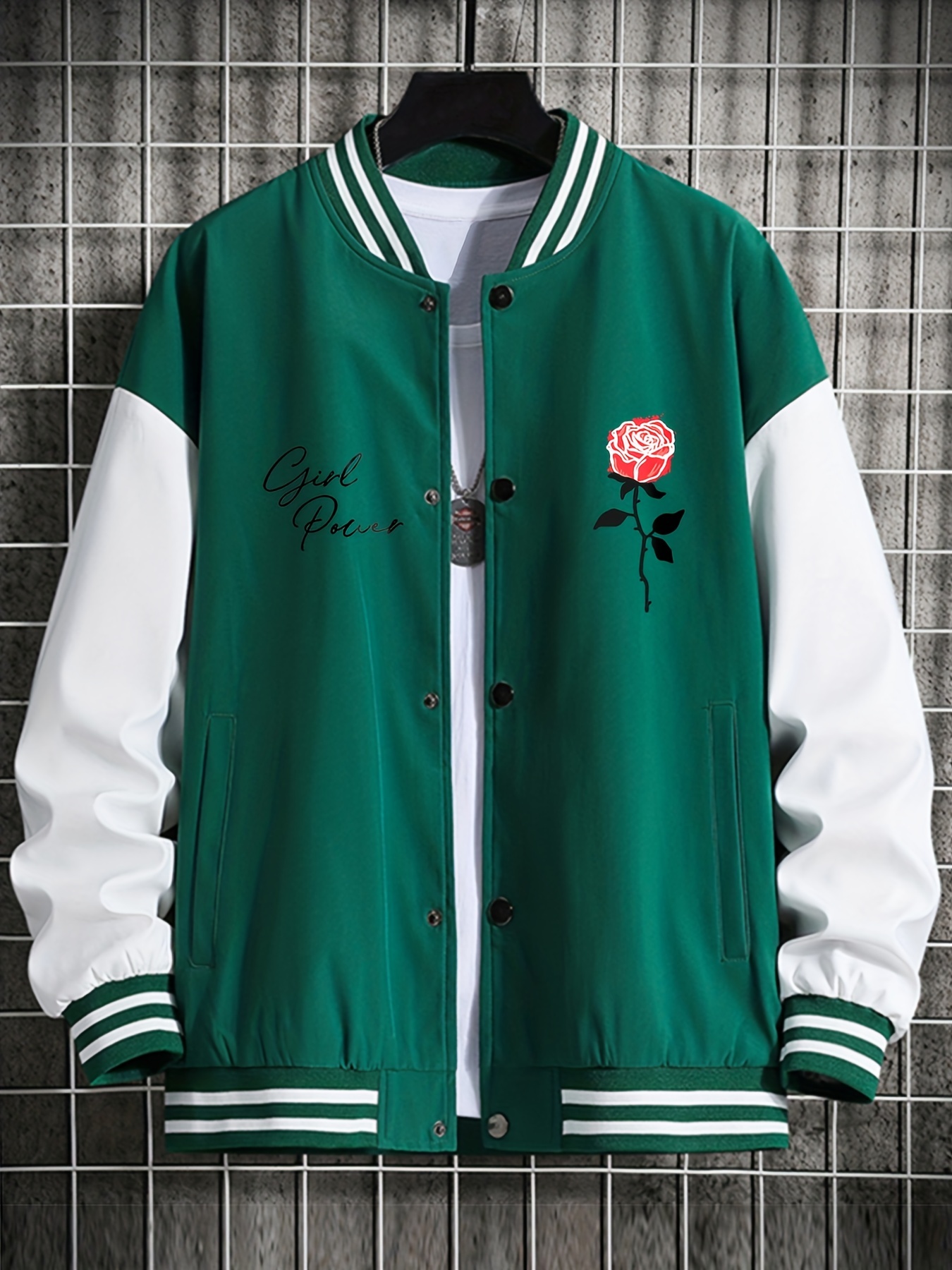 Men's - Vintage College Varsity Bomber Jacket in Emerald Green