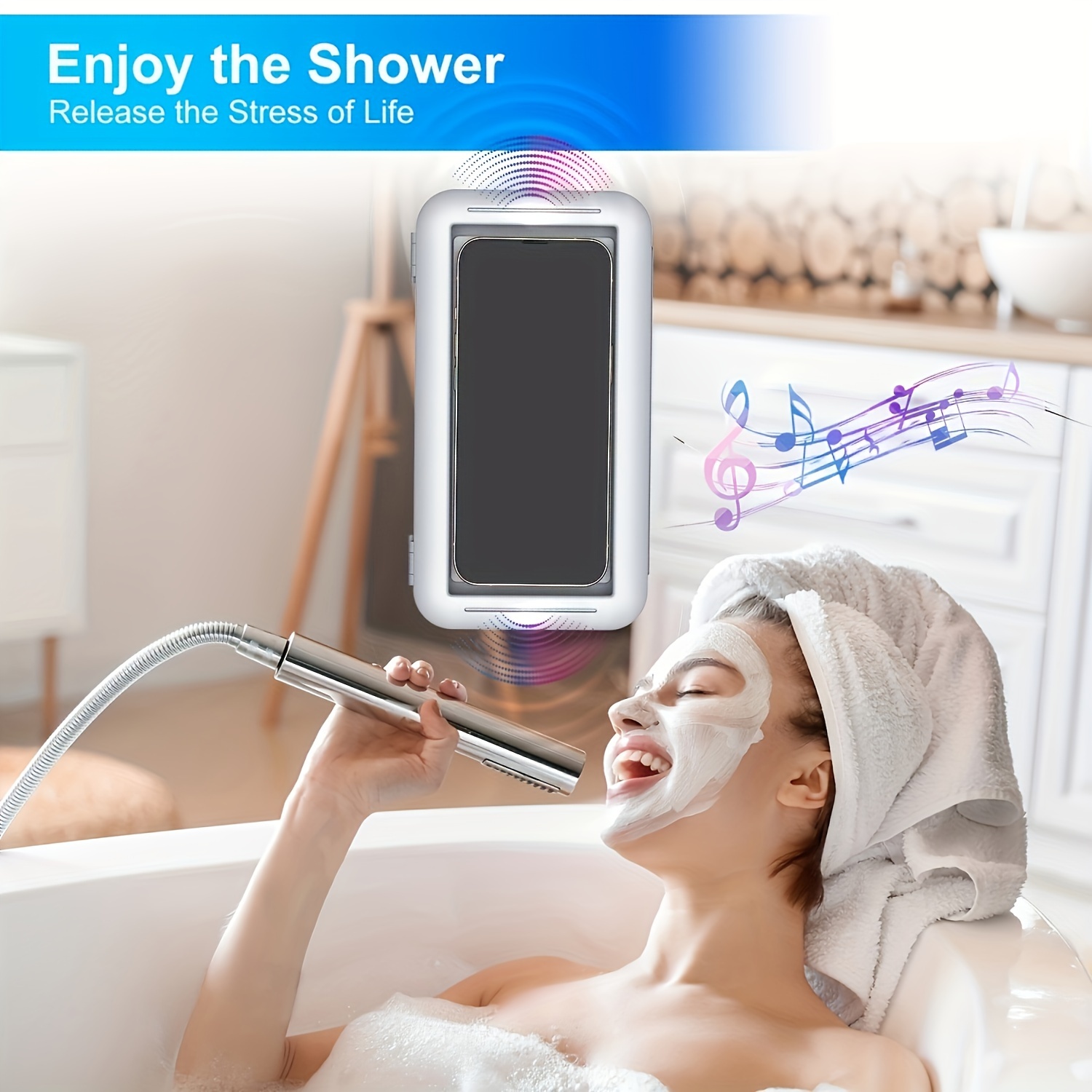 Shower Phone Holder Waterproof 480 Degree Rotation Touchscreen Shower Phone  Stand Bathroom Wall Kitchen Mirror Mount Case Up To 7.3 Cell Phone