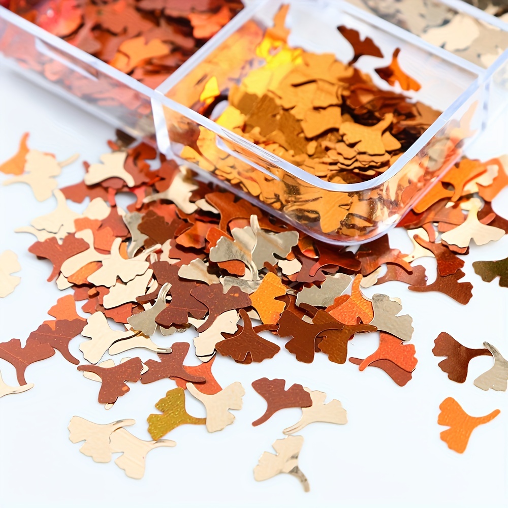 Autumn Ginkgo Leaf Nail Glitter Holographic Flake Set