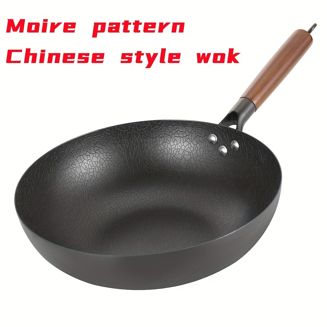 1pc Stainless Steel Pan Round Shape Frying Pan Chinese Style Wok