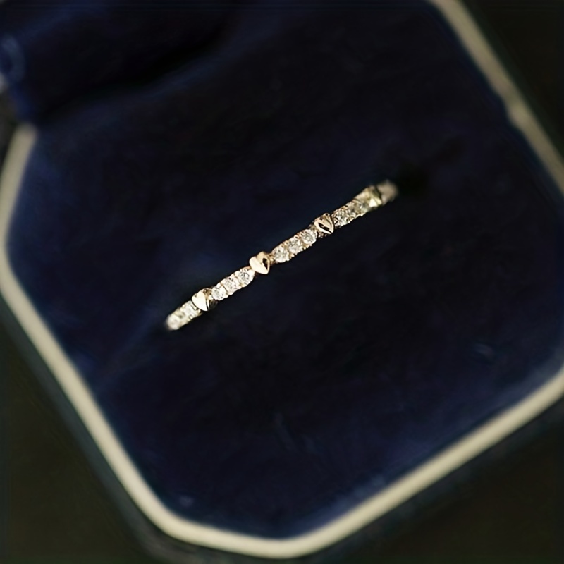 Heart Paved Zirconia Band Ring for Daily Outfits