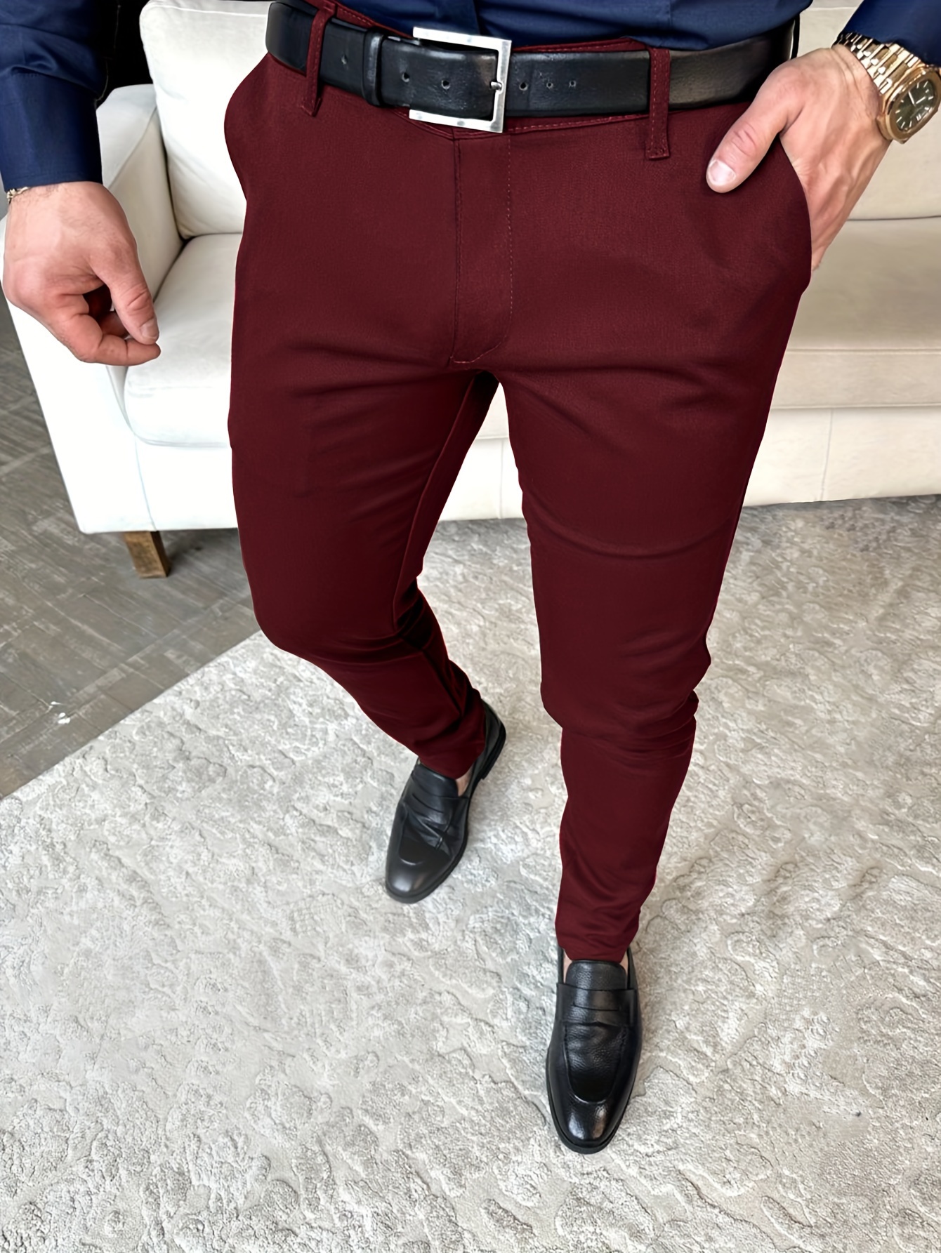 Semi-formal Classic Design Slim Fit Suit Trousers, Men's Pants For Spring  Summer Business Occasion
