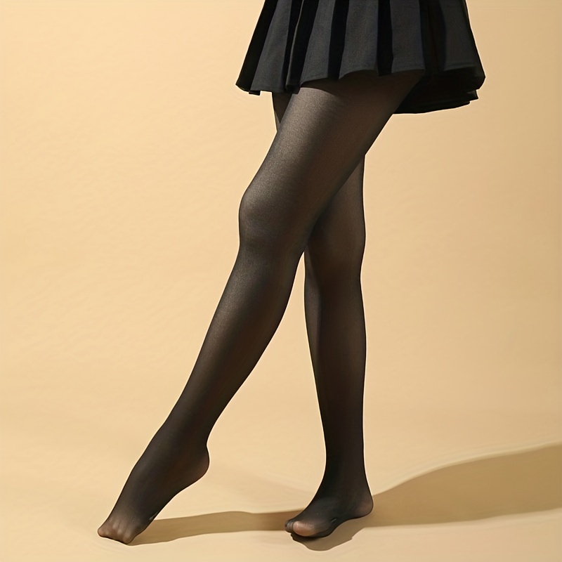 Women Fleece Lined Tights Fake Translucent Thermal Leggings Winter Sheer Warm  Pantyhose Footless High Waist Tights 