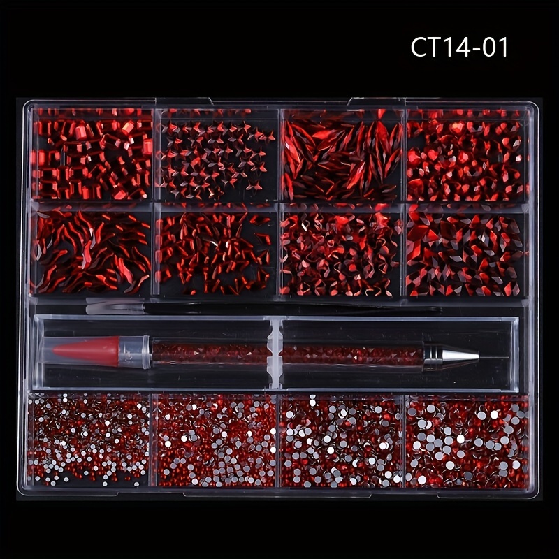 Red Rhinestones For Nails Sparkling Crystals Multi shaped 3d - Temu
