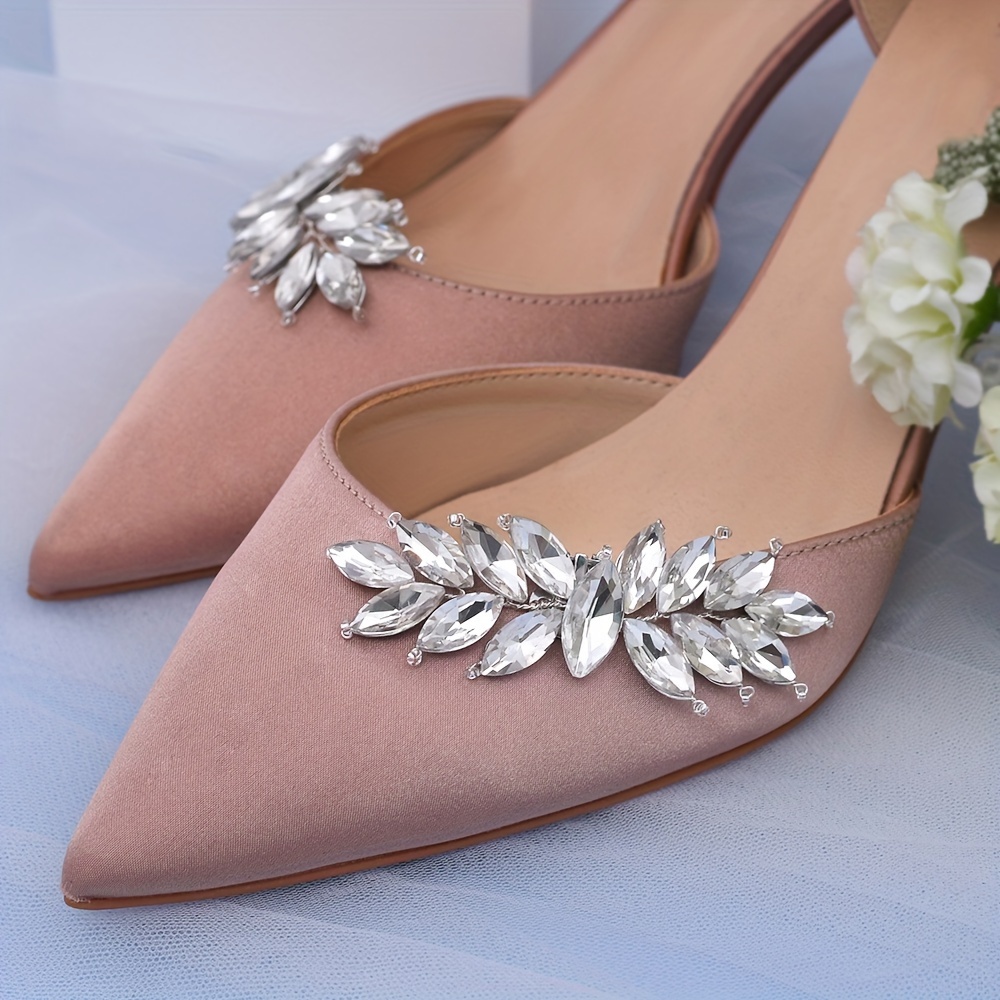 1Pair Red/Silver Rhinestones Design Detachable Shoe Buckles for Wedding High Heels Decoration, Nice Gift for Ladies Women,Temu