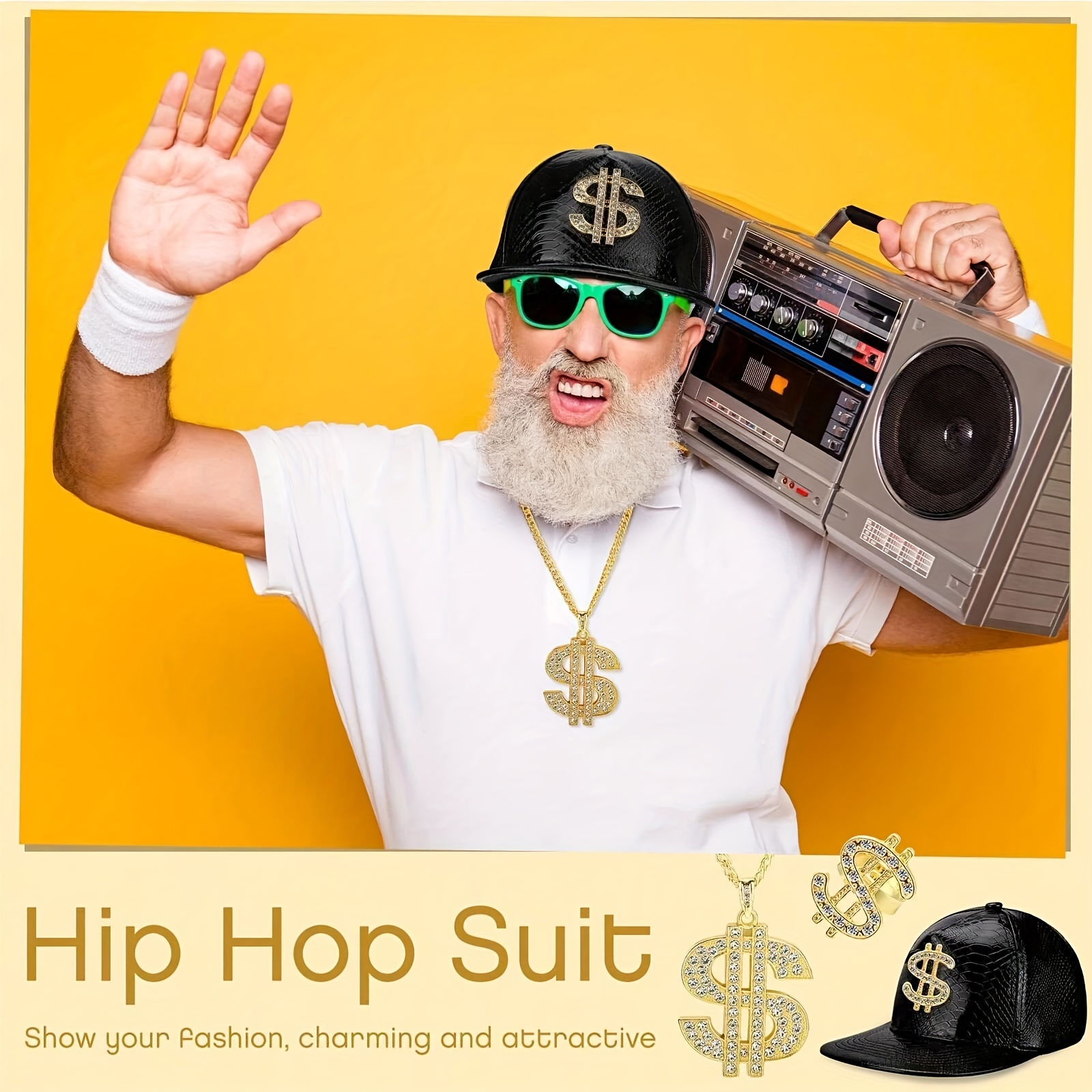 Hip Hop Costume Kit 80s 90s Rapper Accessories Set