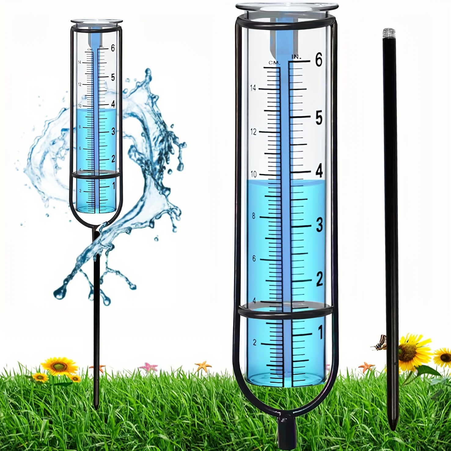 Medidor de lluvia para exteriores, medidor de lluvia de vidrio de gran  capacidad de 7 pulgadas para exteriores con estaca y junta, fácil de leer