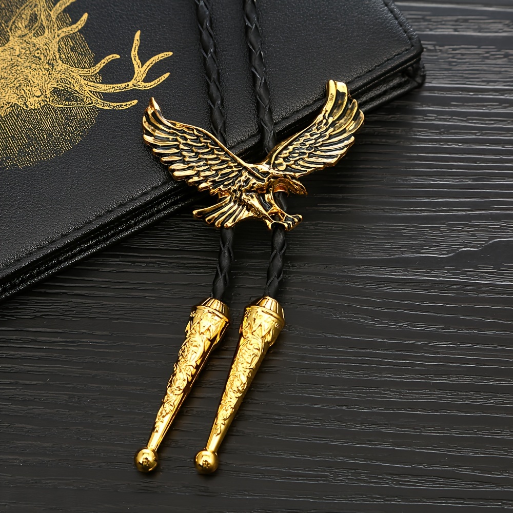 European And Eagle Metal Leather Cord Bolo Tie, Unisex Necktie