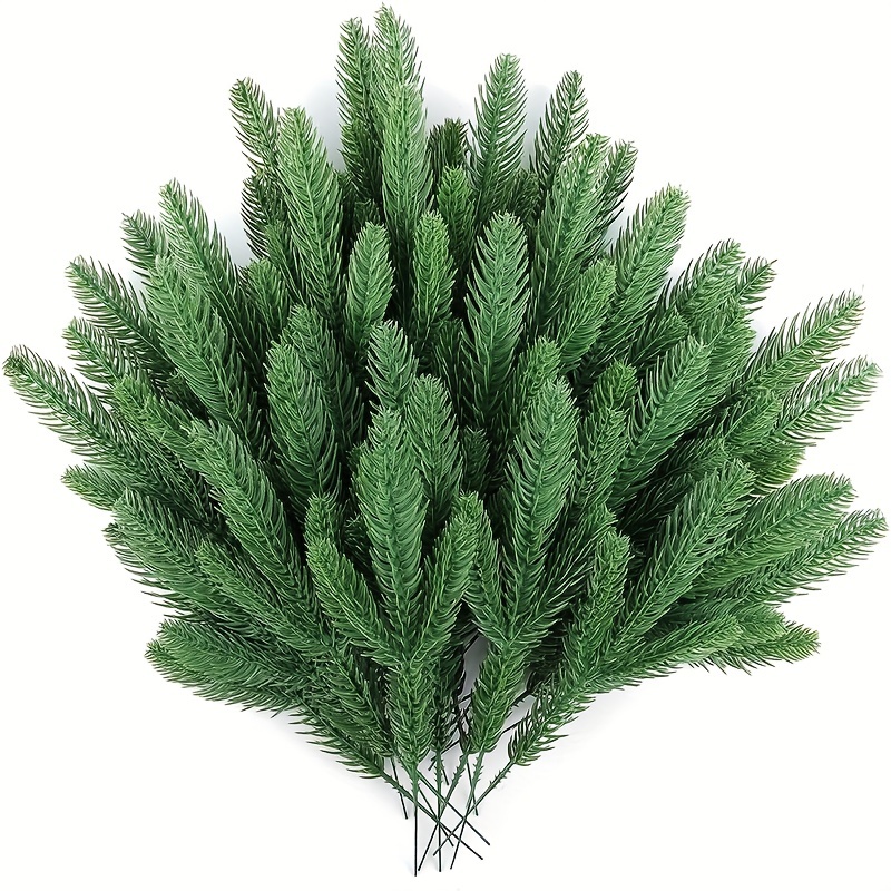 Moobom Artificial Pine Tree Branches, 50-Pack Green Plants Pine Needles DIY  Accessories for Garland Wreath Christmas Embellishing and Home Garden