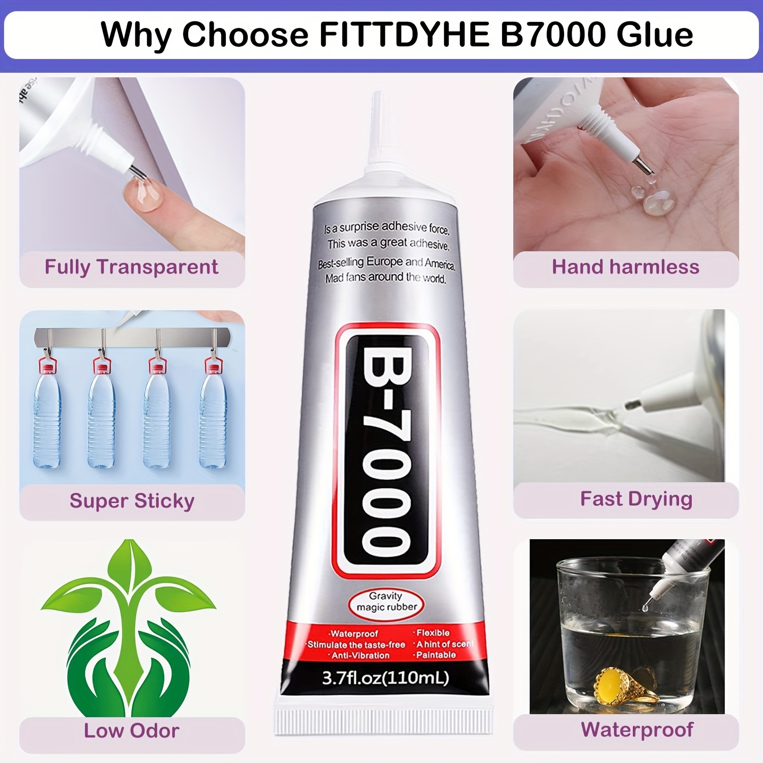 B7000 Adhesive Rhinestones Glue for Crafts, 2PCS 110ml / 3.7 fl oz B7000  Clear Glue with 5 Dotting Pen Tool, Wax Pencil and Tweezer, Jewelry Glue  for DIY Craft Makeup Shoes Jewelry