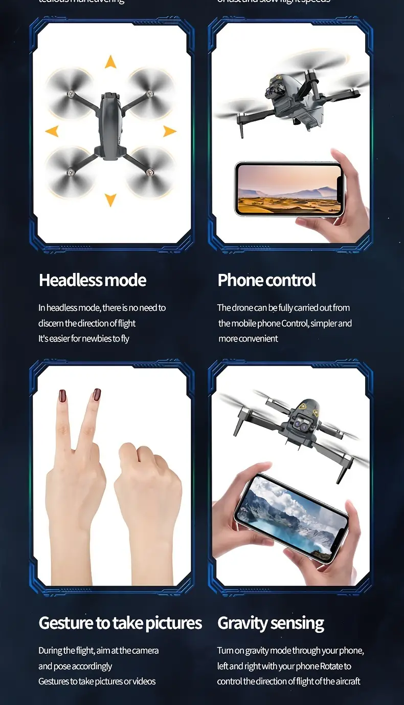 brushless drone optical flow positioning foldable and portable six way band gyroscope two gears fast and slow headless mode details 13