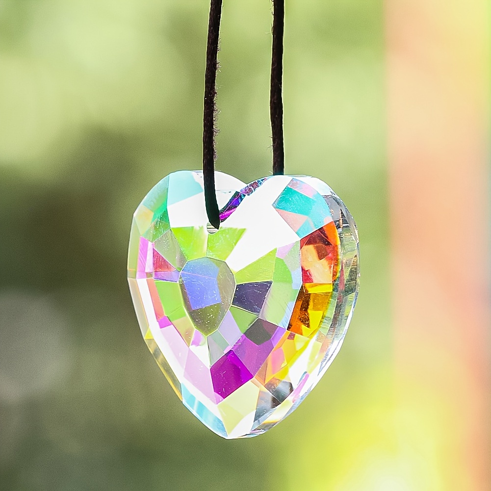 Pendentif en forme de cœur en cristal - Attrape-soleil en verre arc-en-ciel  : : Jardin